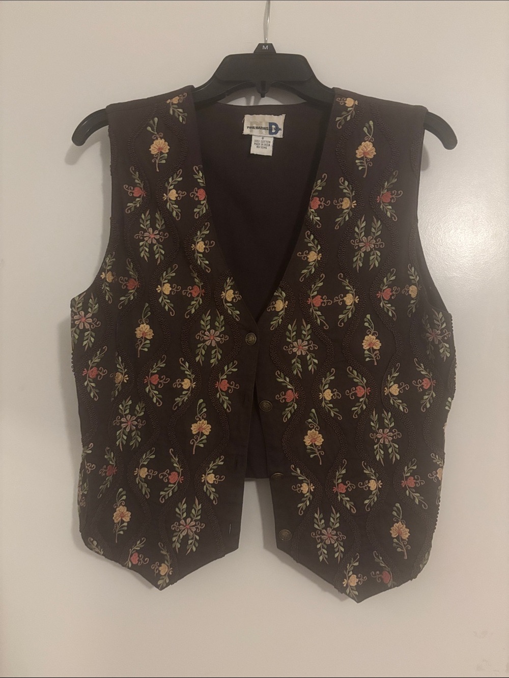 Vintage Floral Embroidered Brown Vest - Petite